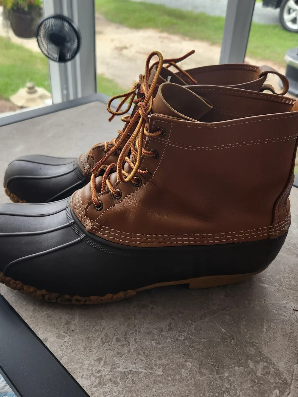 L.L. Bean Men's Brown Leather and Black Rubber Lace-Up Duck Boots